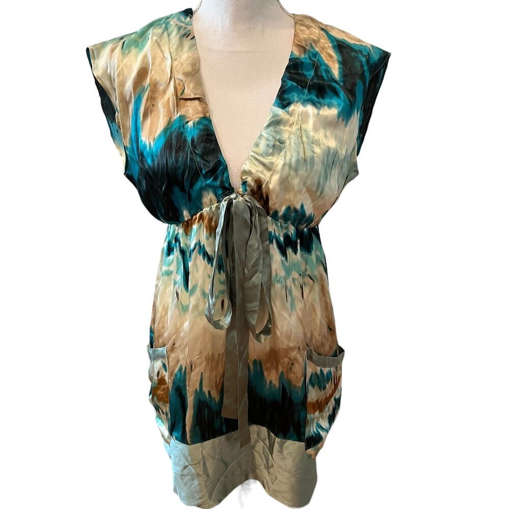 Hale Bob Y2K Silk Watercolor Print Empire Waist Tunic Mini Dress S